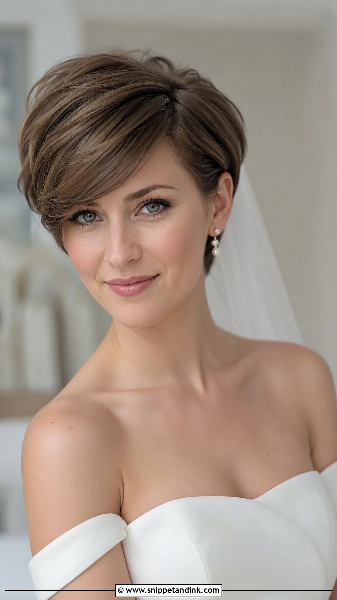 Bridal Pixie Cut With Side Swept Bangs - Snippet and Ink - 15 Bridal Pixie Hairstyles