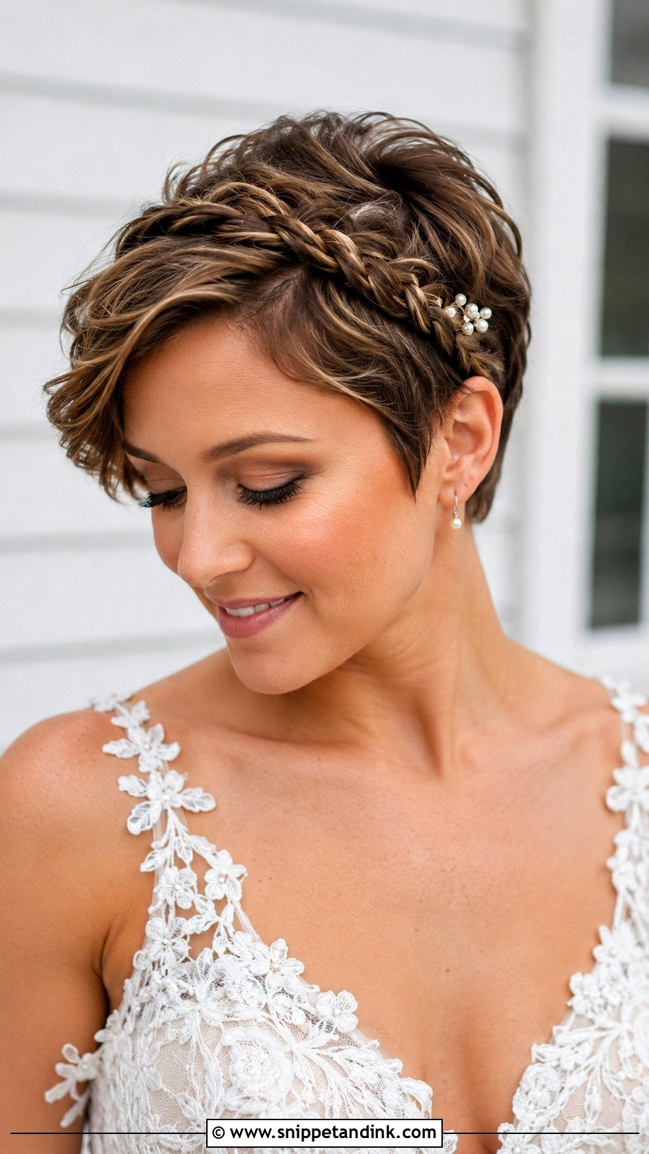 Bridal Pixie With Crown Braid Detail - Snippet and Ink - 20 Bridal Pixie Ideas
