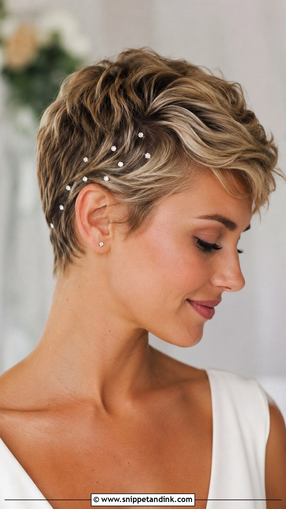 Bridal Pixie With Crystal Hair Pins - Snippet and Ink - 20 Bridal Pixie Ideas