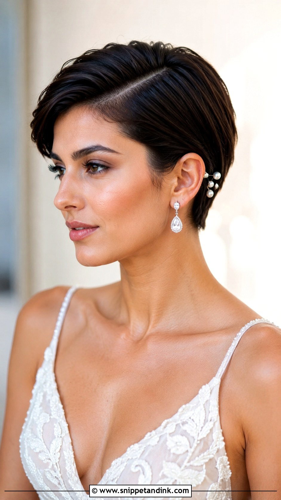 Bridal Pixie With Deep Side Part - Snippet and Ink - 20 Bridal Pixie Ideas