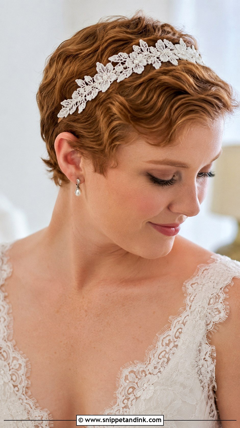 Bridal Pixie With Lace Headband - Snippet and Ink - 20 Bridal Pixie Ideas