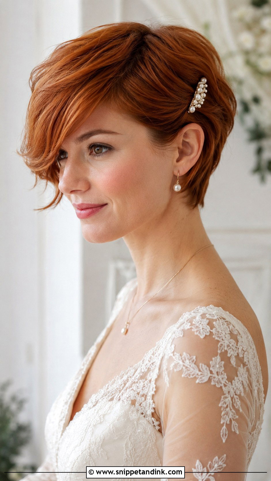 Bridal Pixie With Long Bangs - Snippet and Ink - 20 Bridal Pixie Ideas