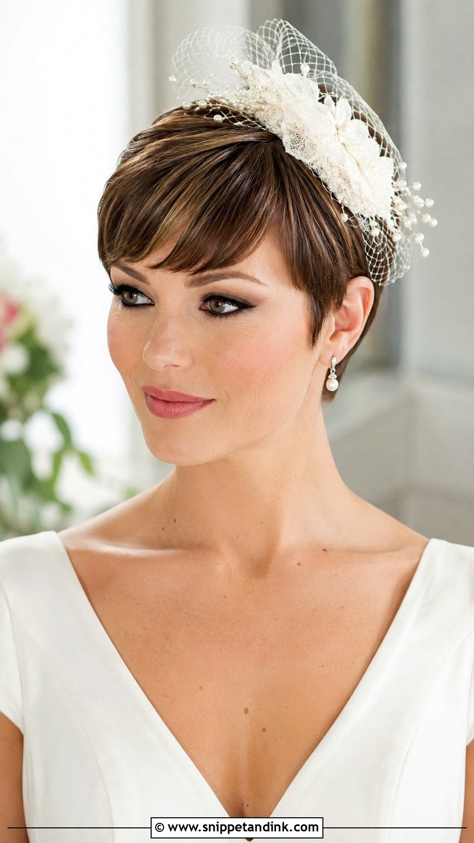 Bridal Pixie With Mini Fascinator - Snippet and Ink - 20 Bridal Pixie Ideas