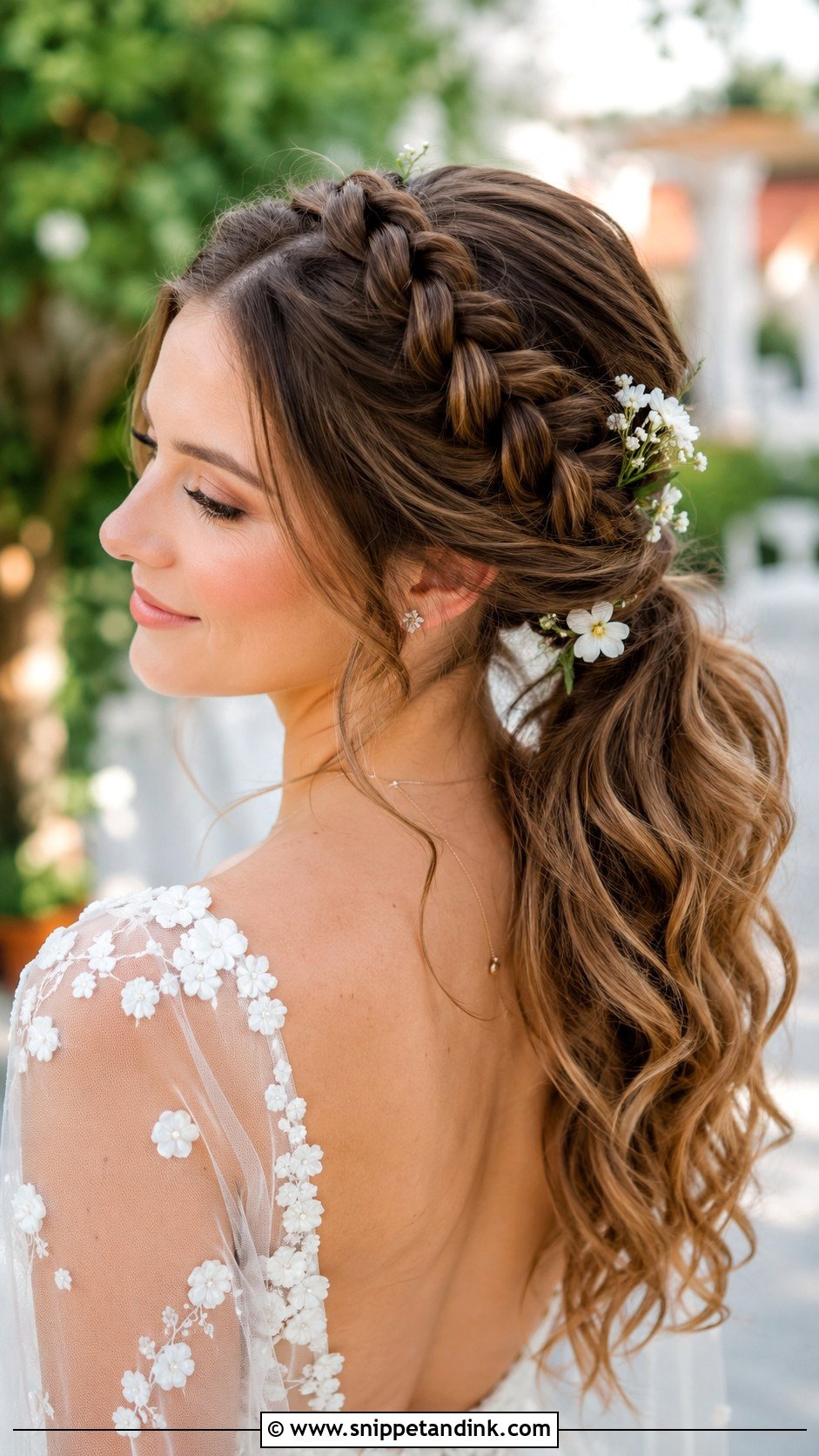 Bridal Ponytail With Braided Crown - Snippet and Ink - 25 Bridal Hair Ponytail Ideas