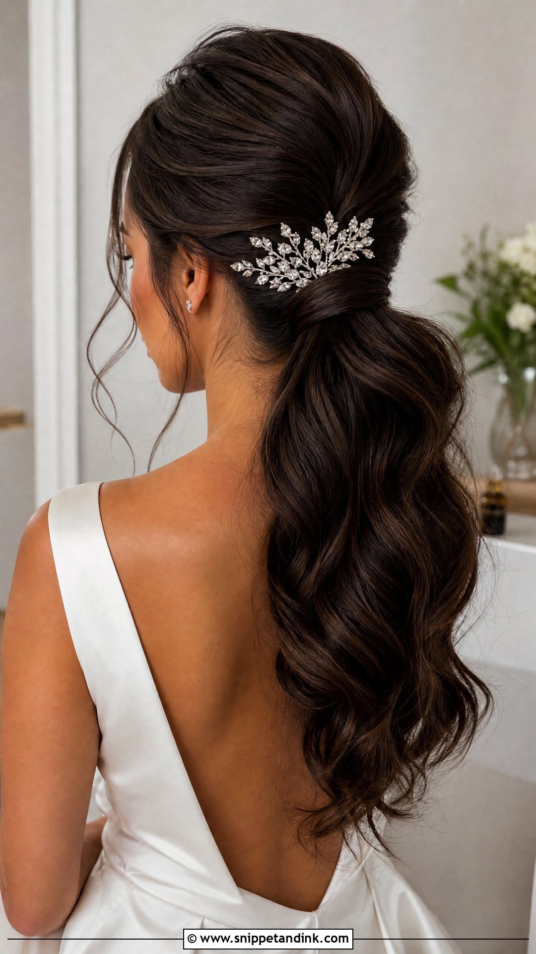 Bridal Ponytail With Crystal Comb - Snippet and Ink - 15 Bridal Hairstyles with Headpiece
