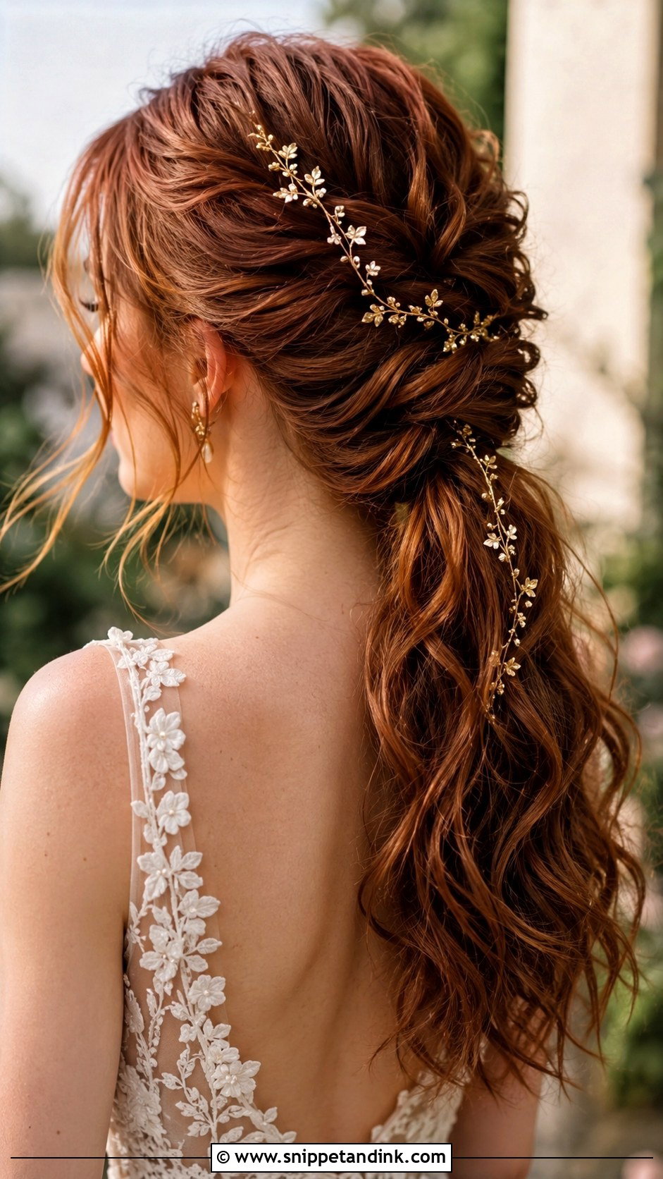Bridal Ponytail With Gold Accessories - Snippet and Ink - 30 Bridal Ponytail Ideas