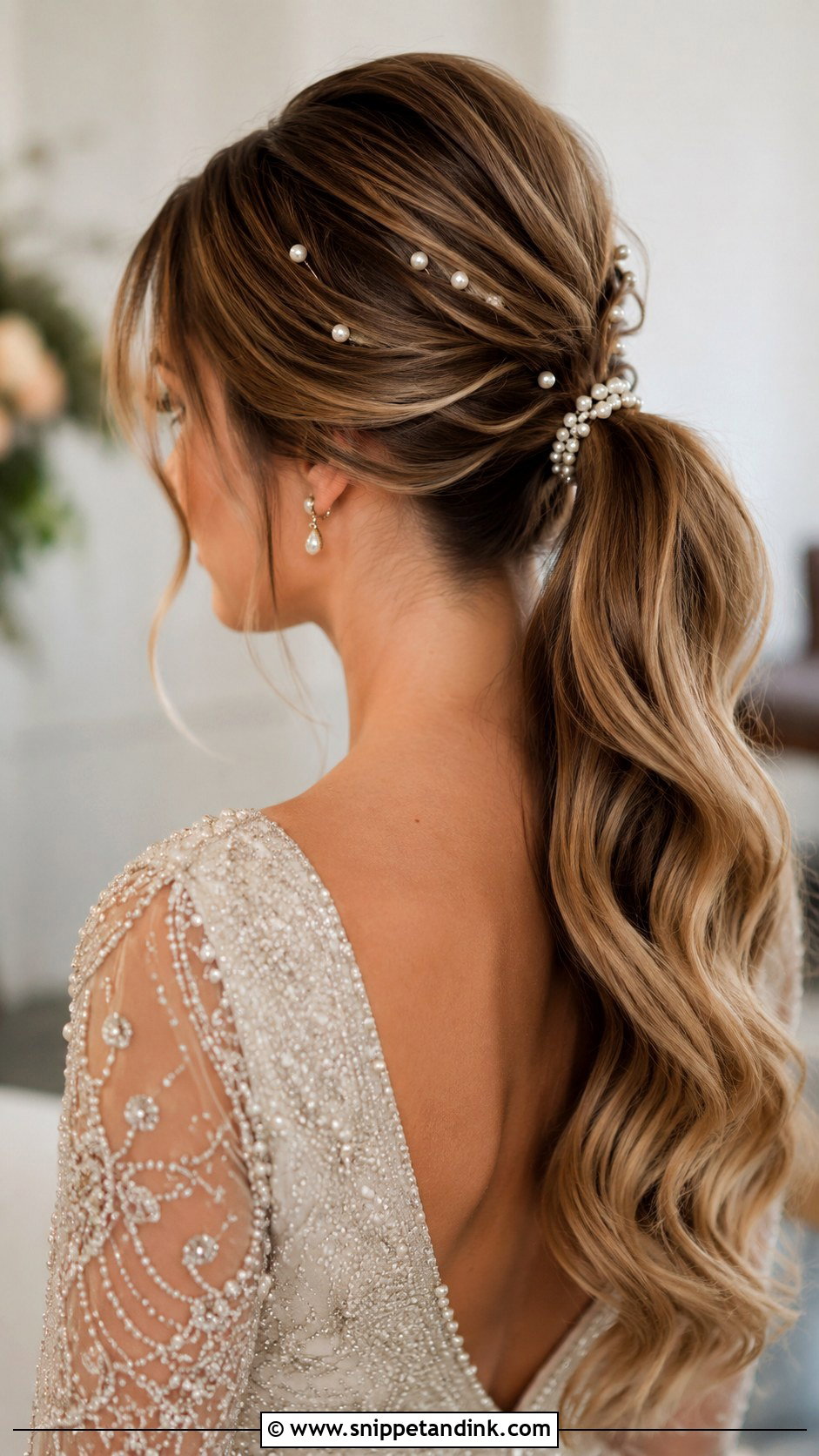Bridal Ponytail With Pearl Accessories - Snippet and Ink - 30 Bridal Ponytail Ideas