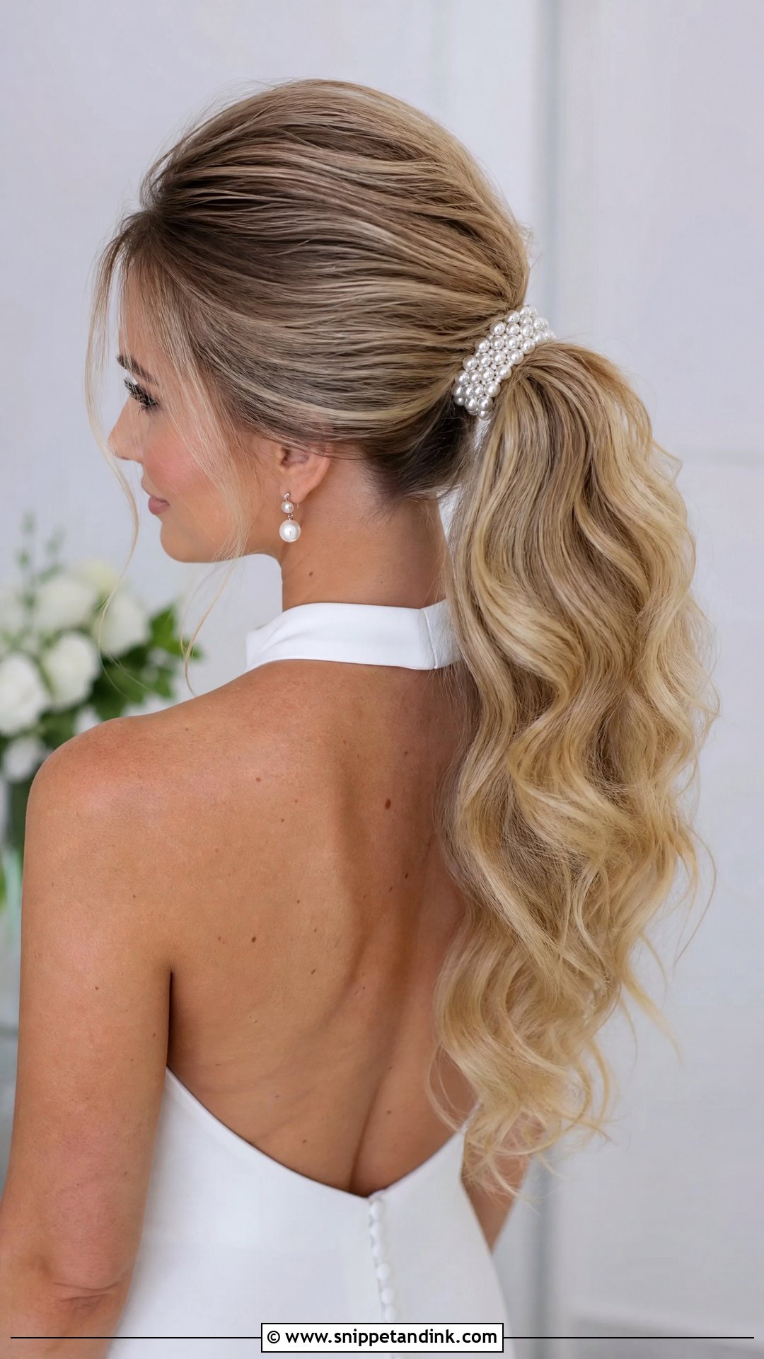 Bridal Ponytail With Pearl Hair Wrap - Snippet and Ink - 15 Bridal Hair with Hair Piece Ideas