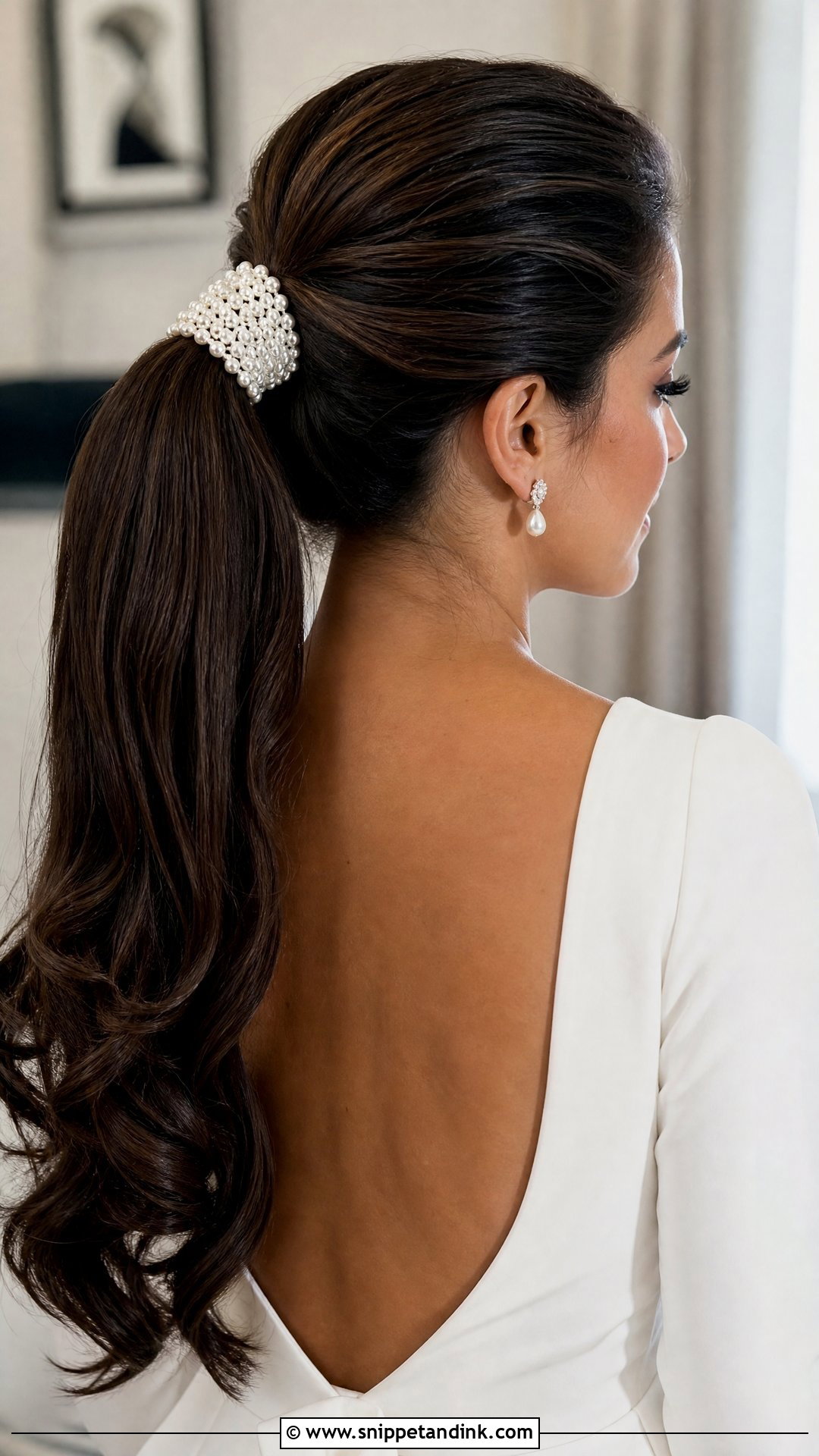 Bridal Ponytail With Pearl Wrap - Snippet and Ink - 15 Bride Hair Piece Accessories