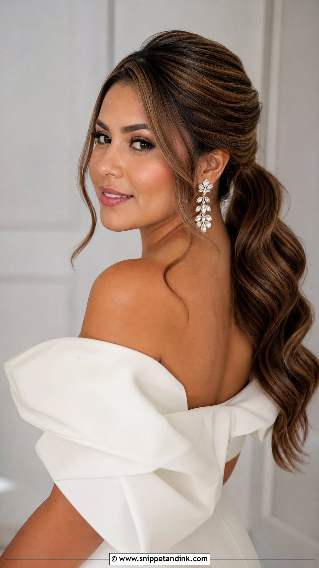 Bridal Ponytail With Side Part - Snippet and Ink - 15 Bridal Hairstyles for Big Foreheads