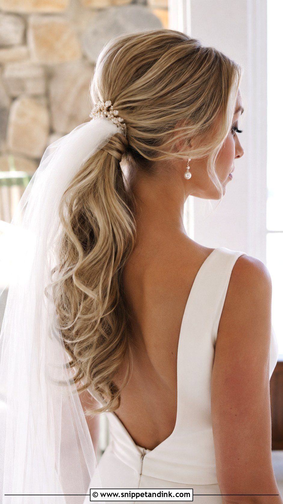 Bridal Ponytail With Veil - Snippet and Ink - 20 Bridal Hair Pony Ideas