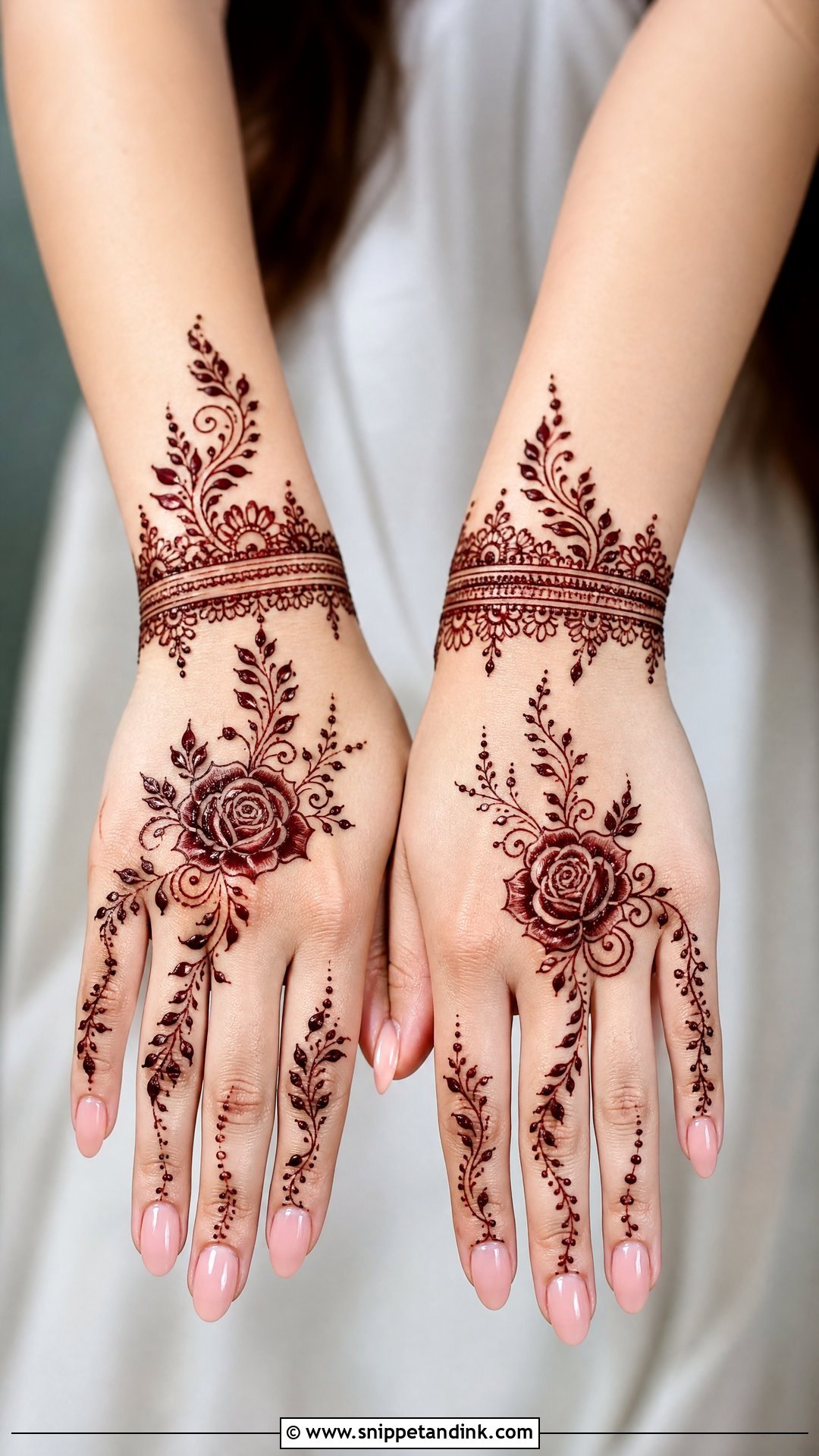 Bridal Rose Back Hand Mehndi Design - Snippet and Ink - 20 Bridal Rose Mehndi Designs