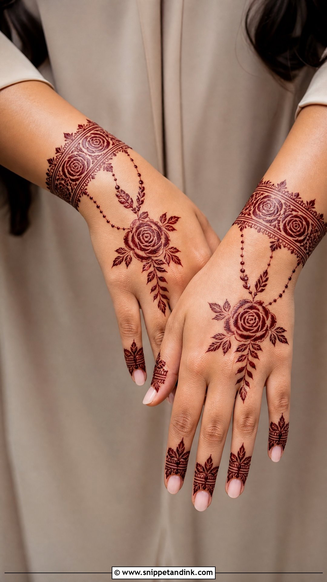 Bridal Rose Bracelet Mehndi Design - Snippet and Ink - 20 Bridal Rose Mehndi Designs