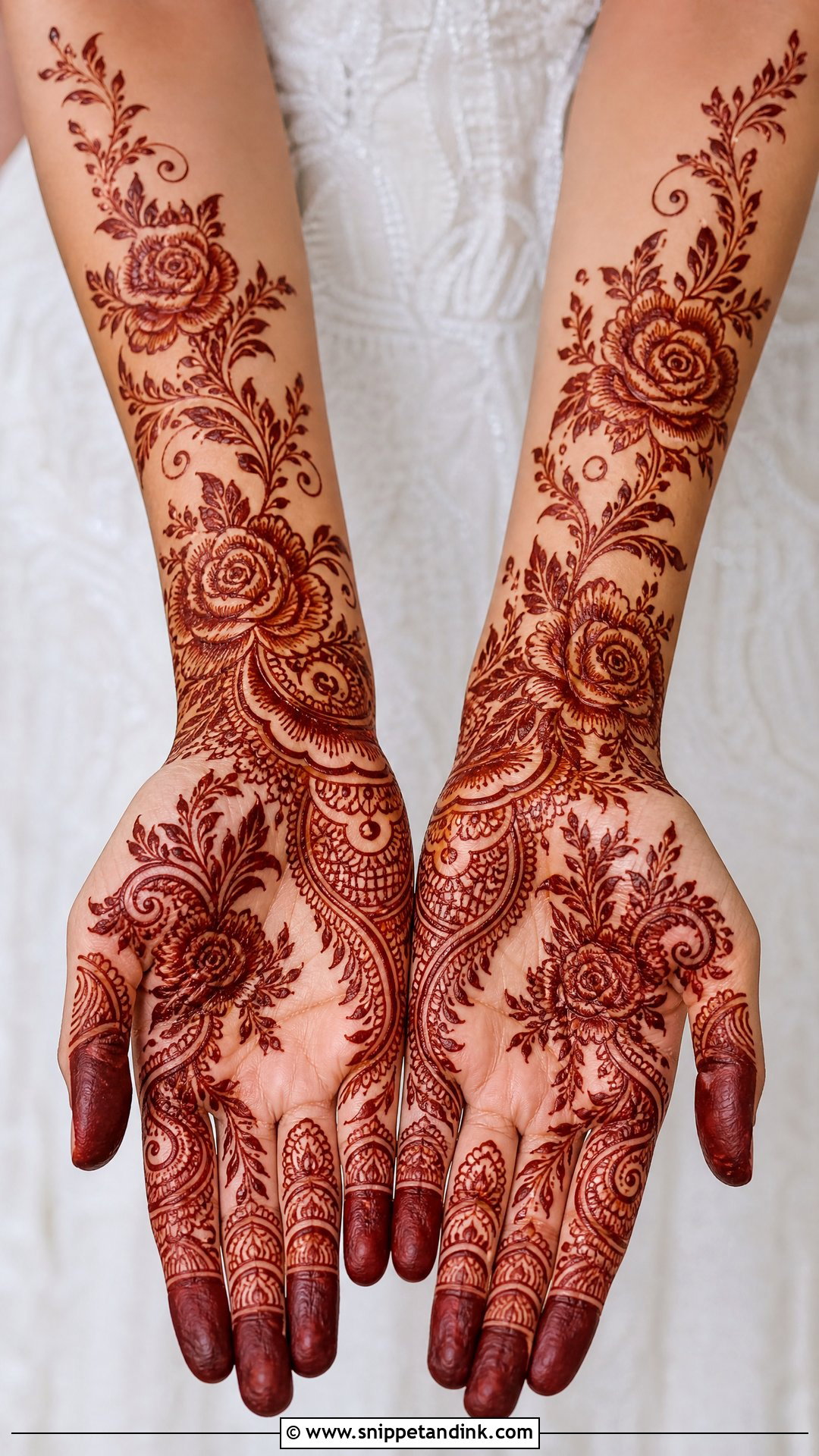 Bridal Rose Forearm Mehndi Design - Snippet and Ink - 20 Bridal Rose Mehndi Designs