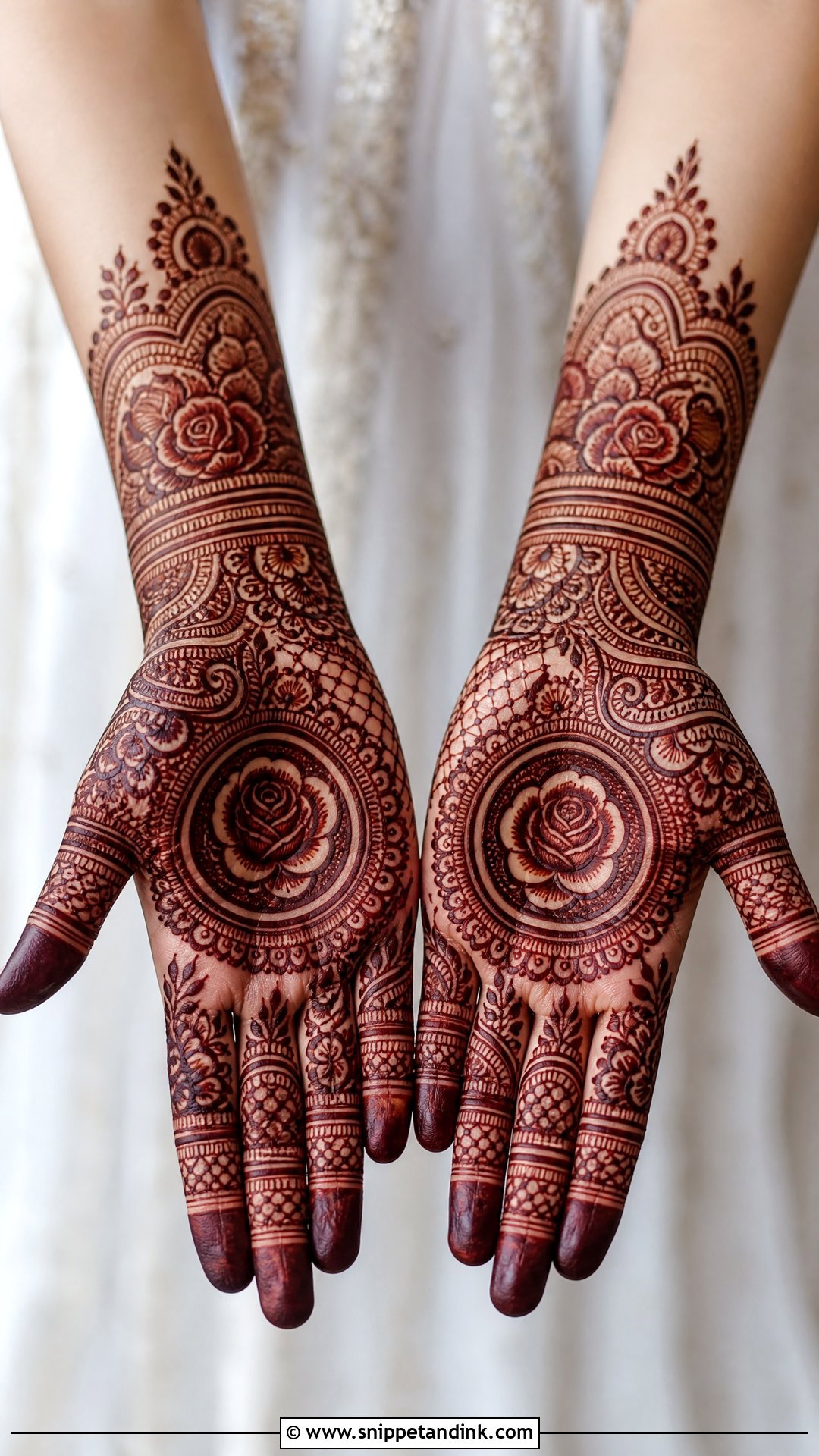 Bridal Rose Front Hand Mehndi Design - Snippet and Ink - 20 Bridal Rose Mehndi Designs
