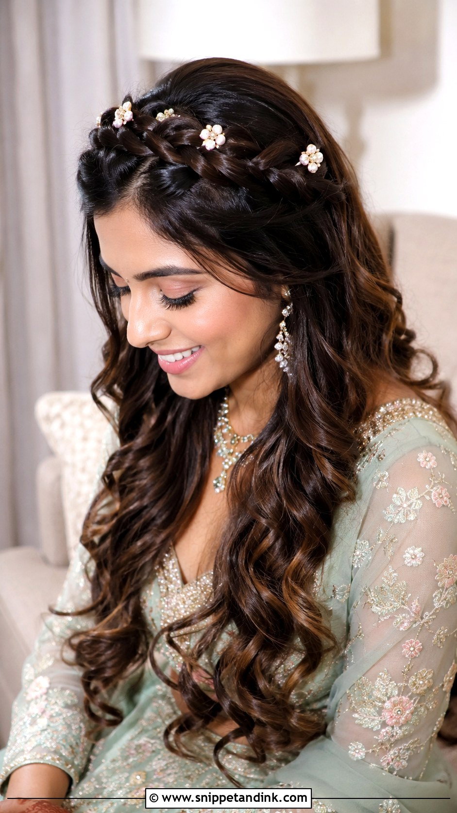 Bridal Sangeet Crown Braid - Snippet and Ink - 20 Bridal Sangeet Hairstyle Ideas