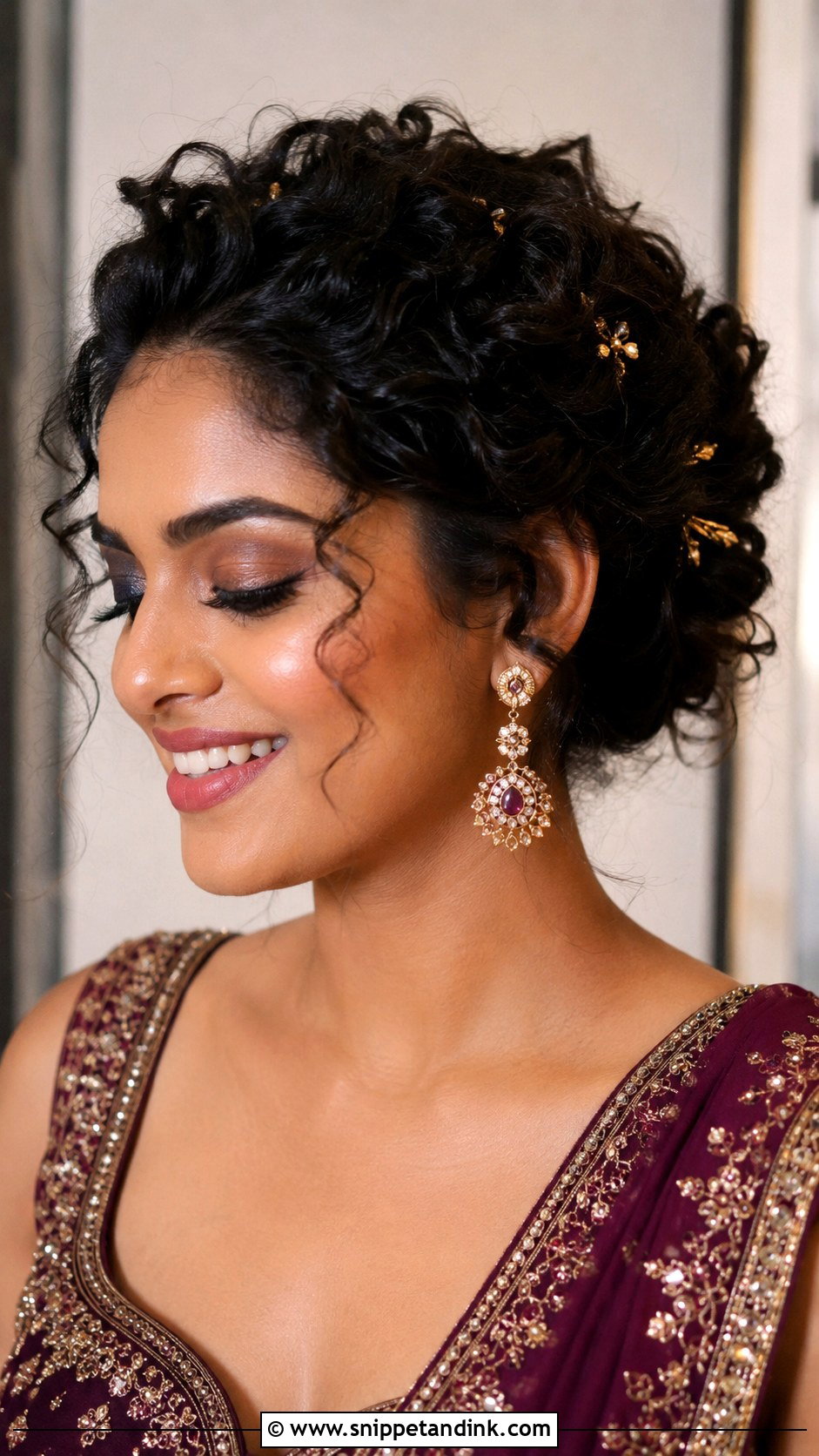 Bridal Sangeet Curly Updo - Snippet and Ink - 20 Bridal Sangeet Hairstyle Ideas