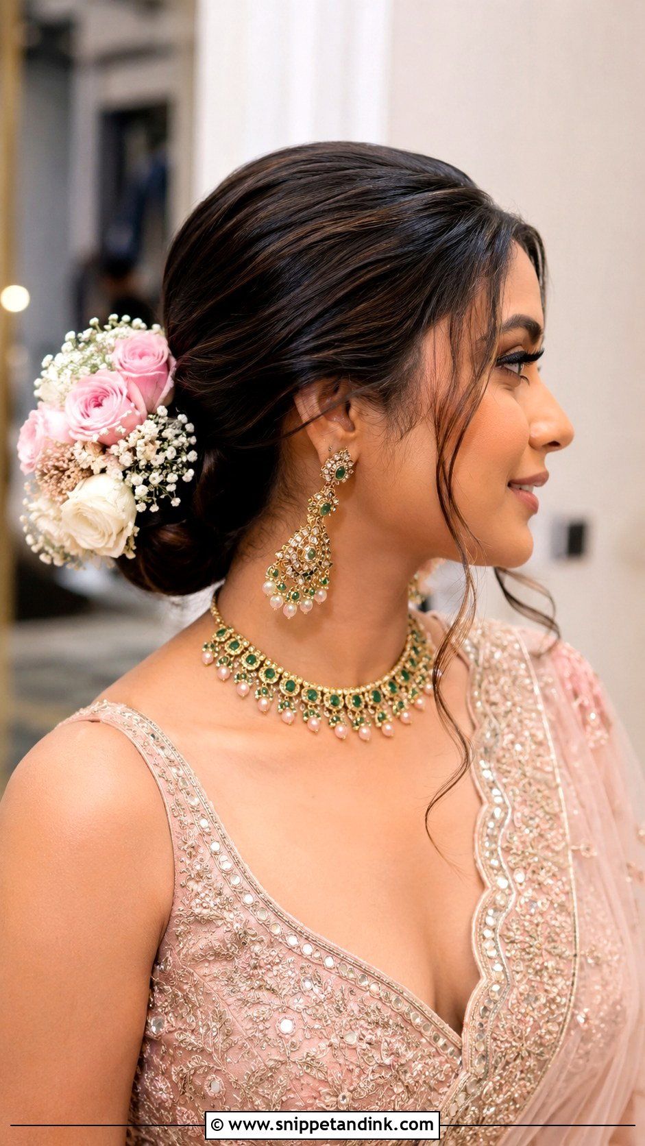 Bridal Sangeet Flower Bun - Snippet and Ink - 20 Bridal Sangeet Hairstyle Ideas