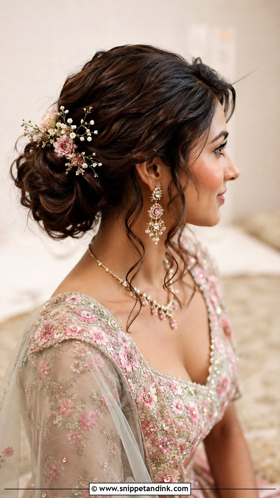 Bridal Sangeet Messy Bun - Snippet and Ink - 20 Bridal Sangeet Hairstyle Ideas