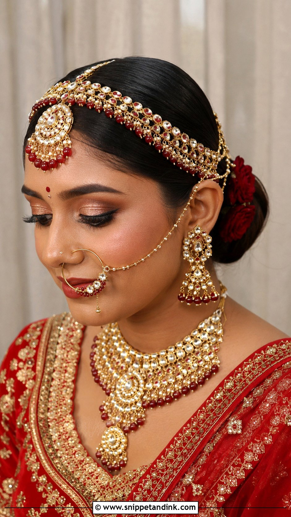 Bridal Sheeshphool Mathapatti Bun - Snippet and Ink - 20 Bridal Mathapatti Hairstyles