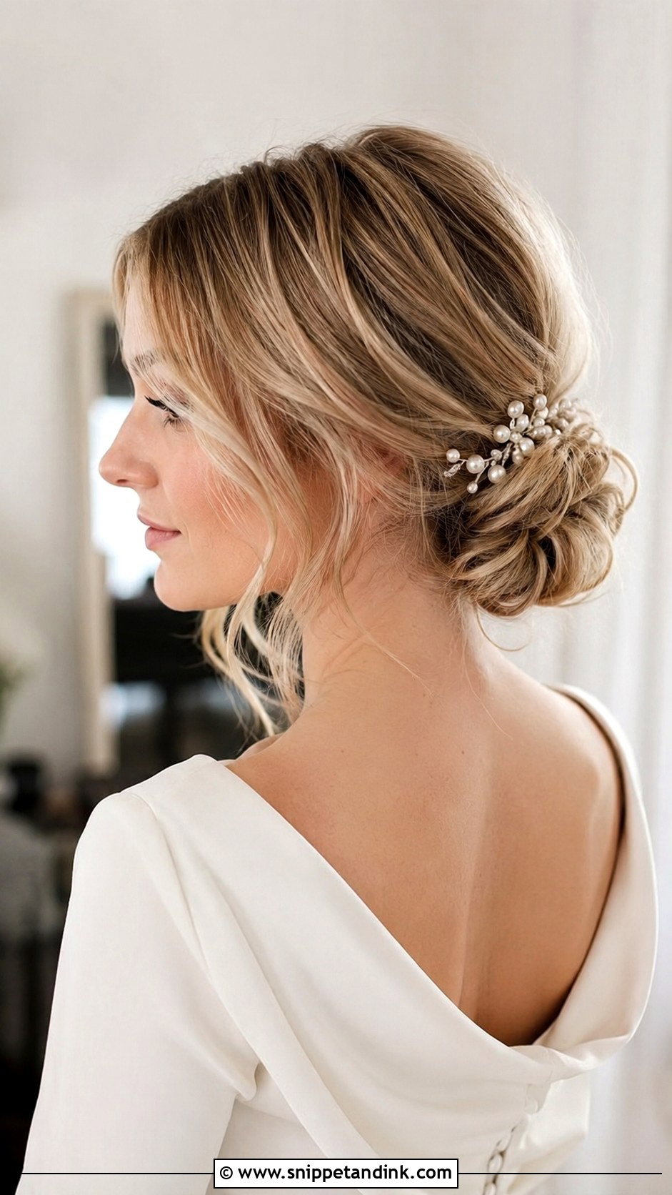 Bridal Short Hair Low Bun - Snippet and Ink - 20 Bridal Hair Short Hair Ideas