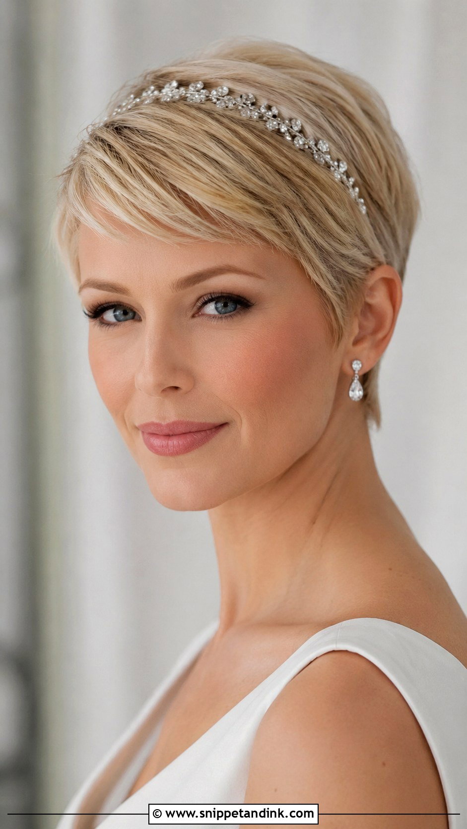 Bridal Short Hair With Crystal Headband - Snippet and Ink - 20 Bridal Hair with Accessories