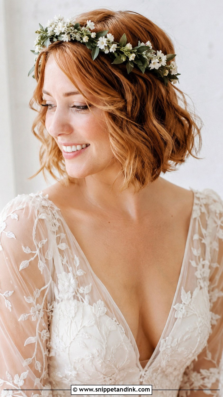 Bridal Short Hair With Flower Crown - Snippet and Ink - 20 Bridal Hair Short Hair Ideas
