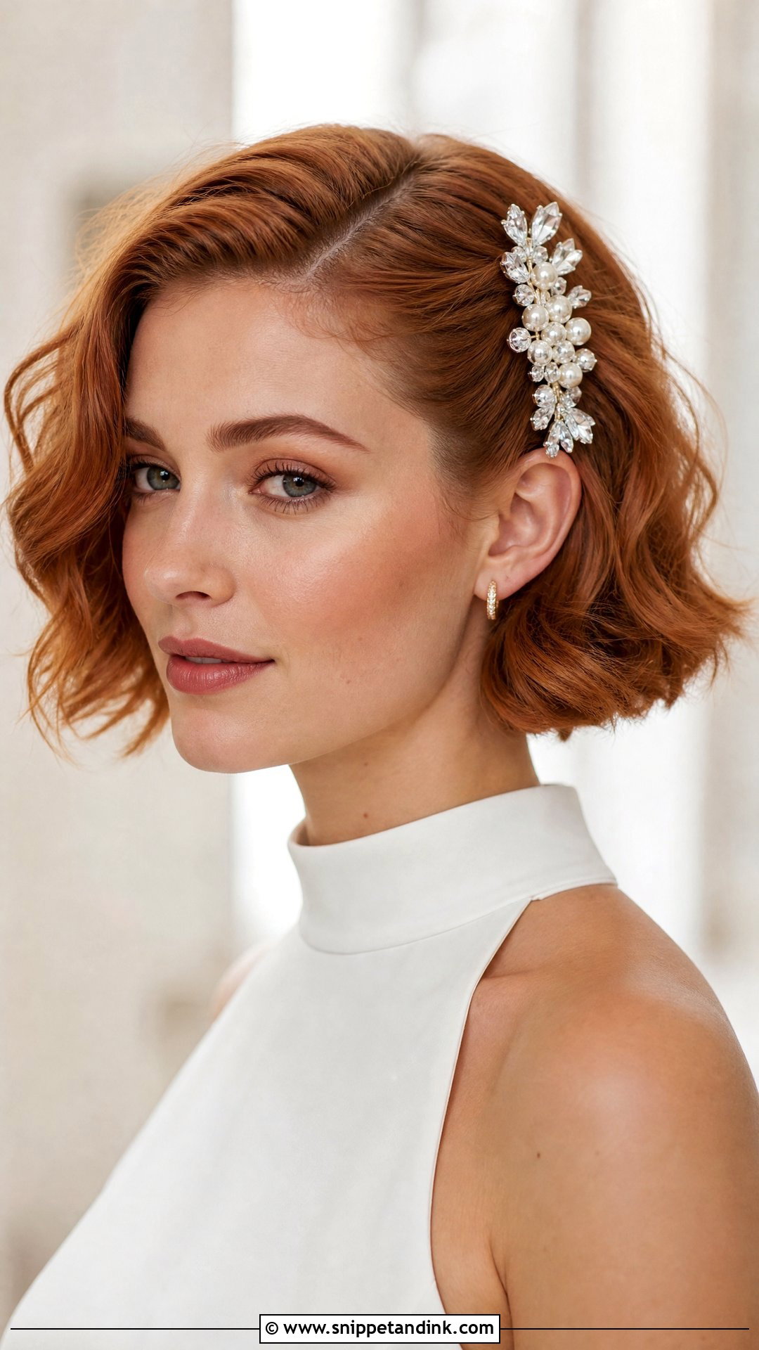Bridal Short Hair With Statement Barrette - Snippet and Ink - 15 Bridal Hair with Hair Piece Ideas