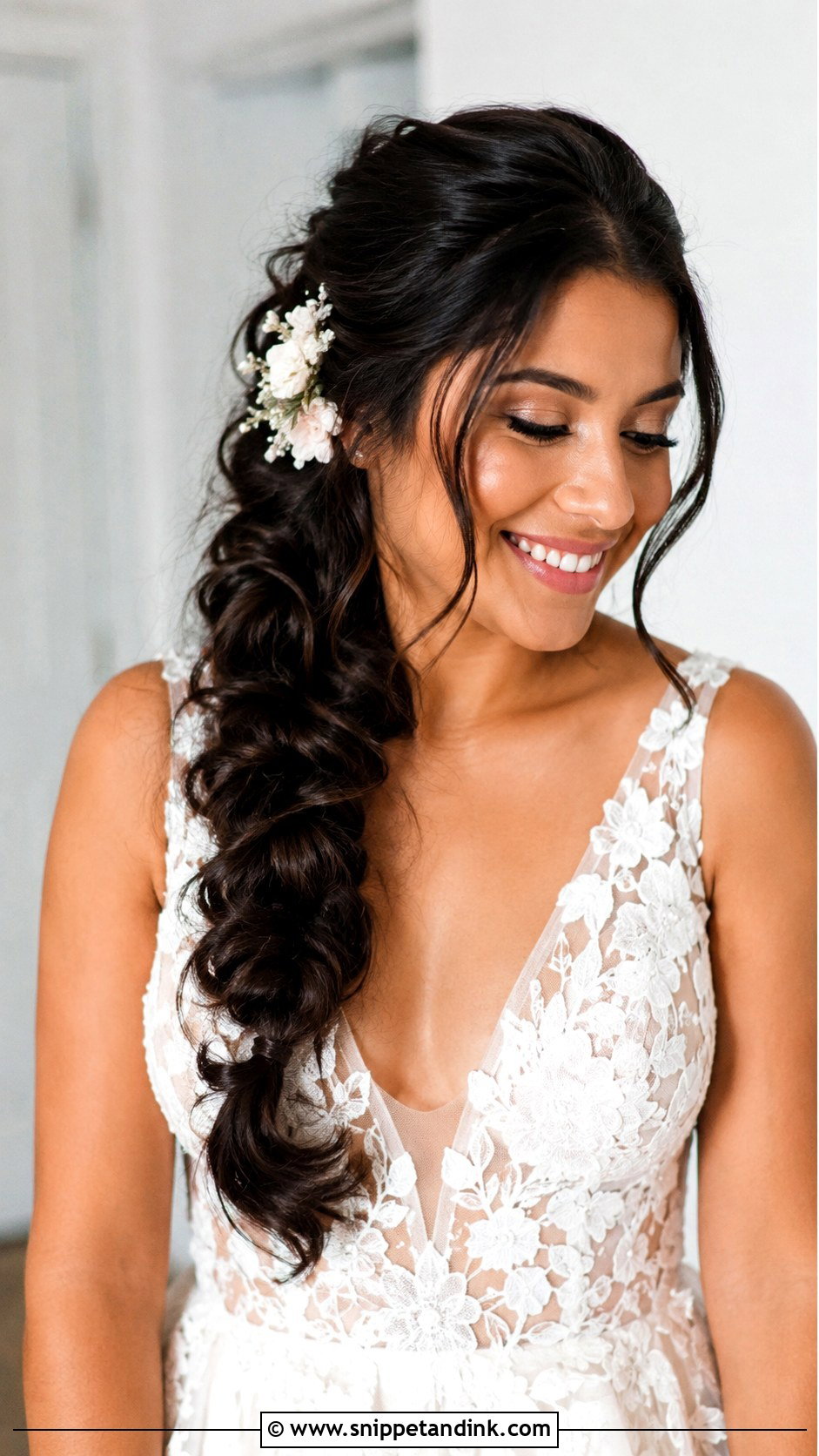 Bridal Side Braid With Floral Clip - Snippet and Ink - 15 Side Bridal Hair Clip Ideas