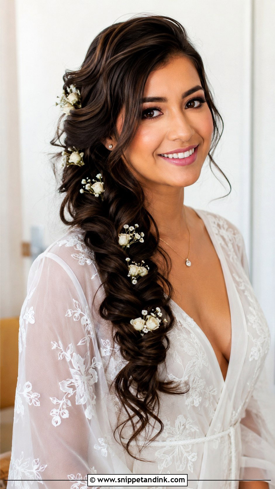 Bridal Side Braid With Flowers - Snippet and Ink - 20 Bridal Hairstyle with Flowers