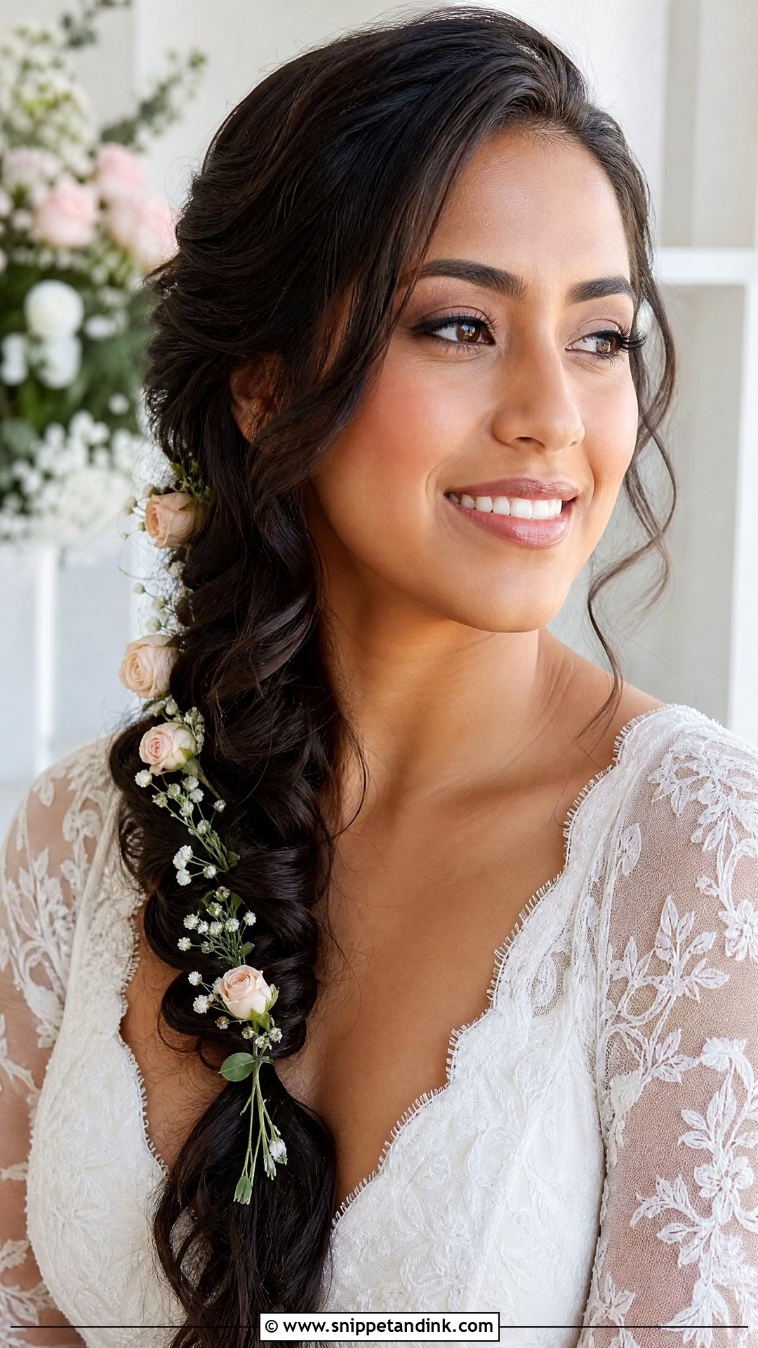 Bridal Side Braid With Flowers - Snippet and Ink - 15 Bridal Hairstyles Flowers