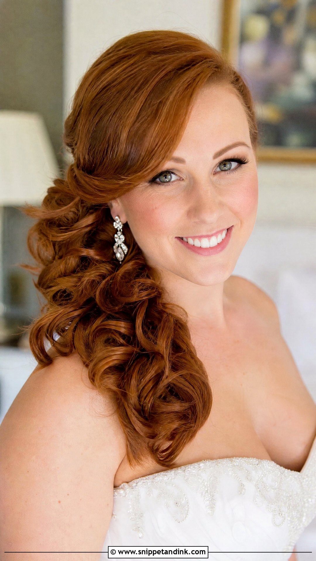 Bridal Side Swept Curls - Snippet and Ink - 15 Big Forehead Bridal Hairstyles
