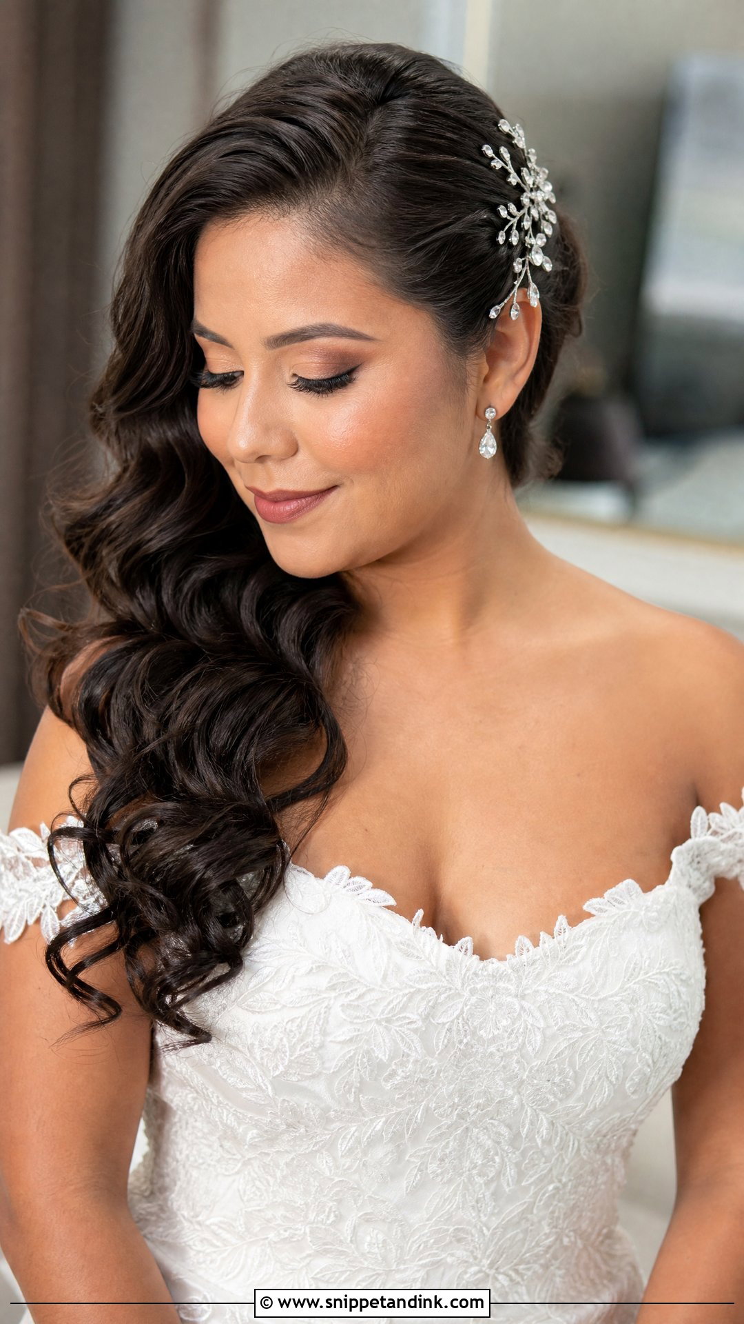 Bridal Side Swept Curls With Hair Pins - Snippet and Ink - 15 Bride Hair Pins