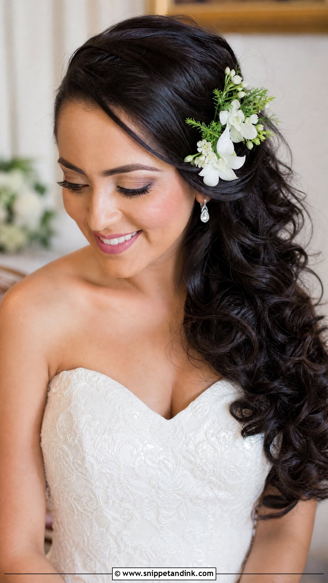 Bridal Side Swept Hair With Flowers - Snippet and Ink - 15 Bridal Real Flower Hairstyle Ideas