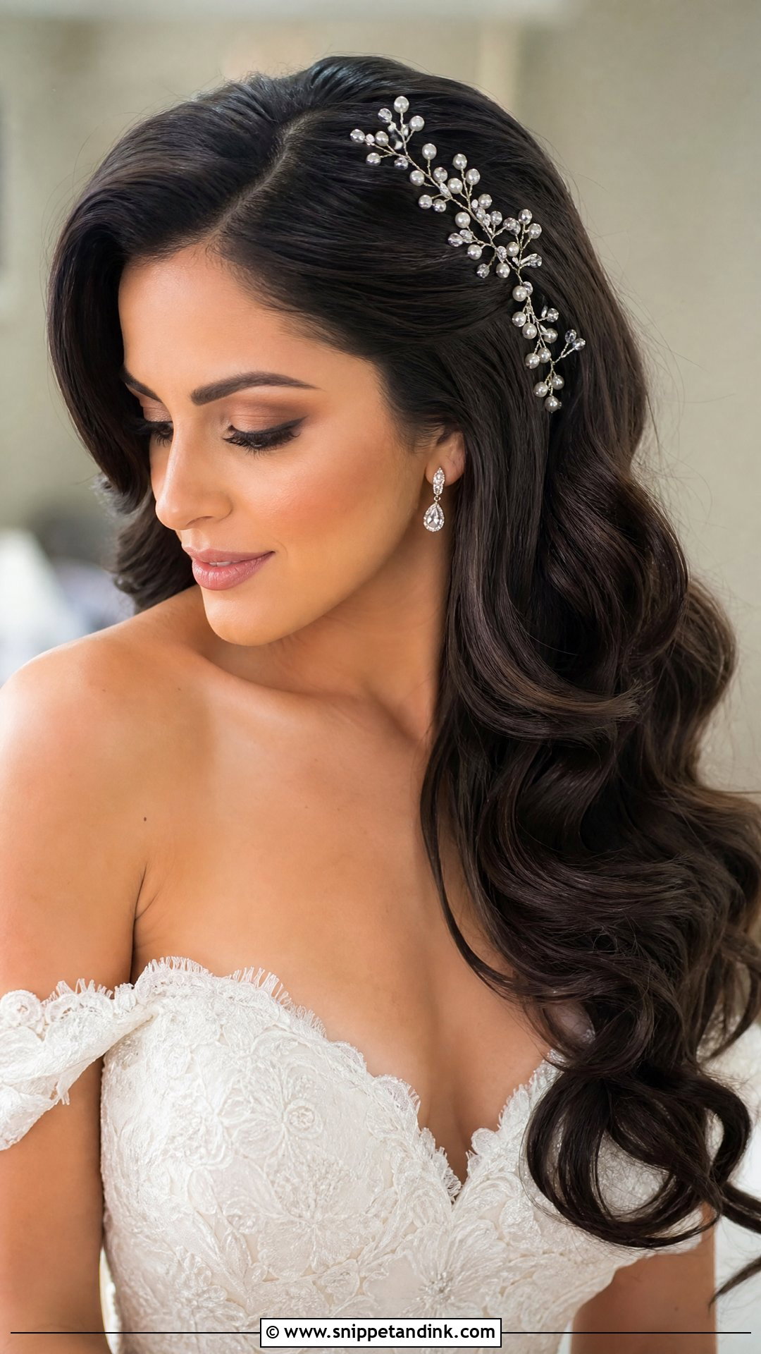Bridal Side Swept Hair With Hair Vine - Snippet and Ink - 15 Bridal Hair Accessory Ideas