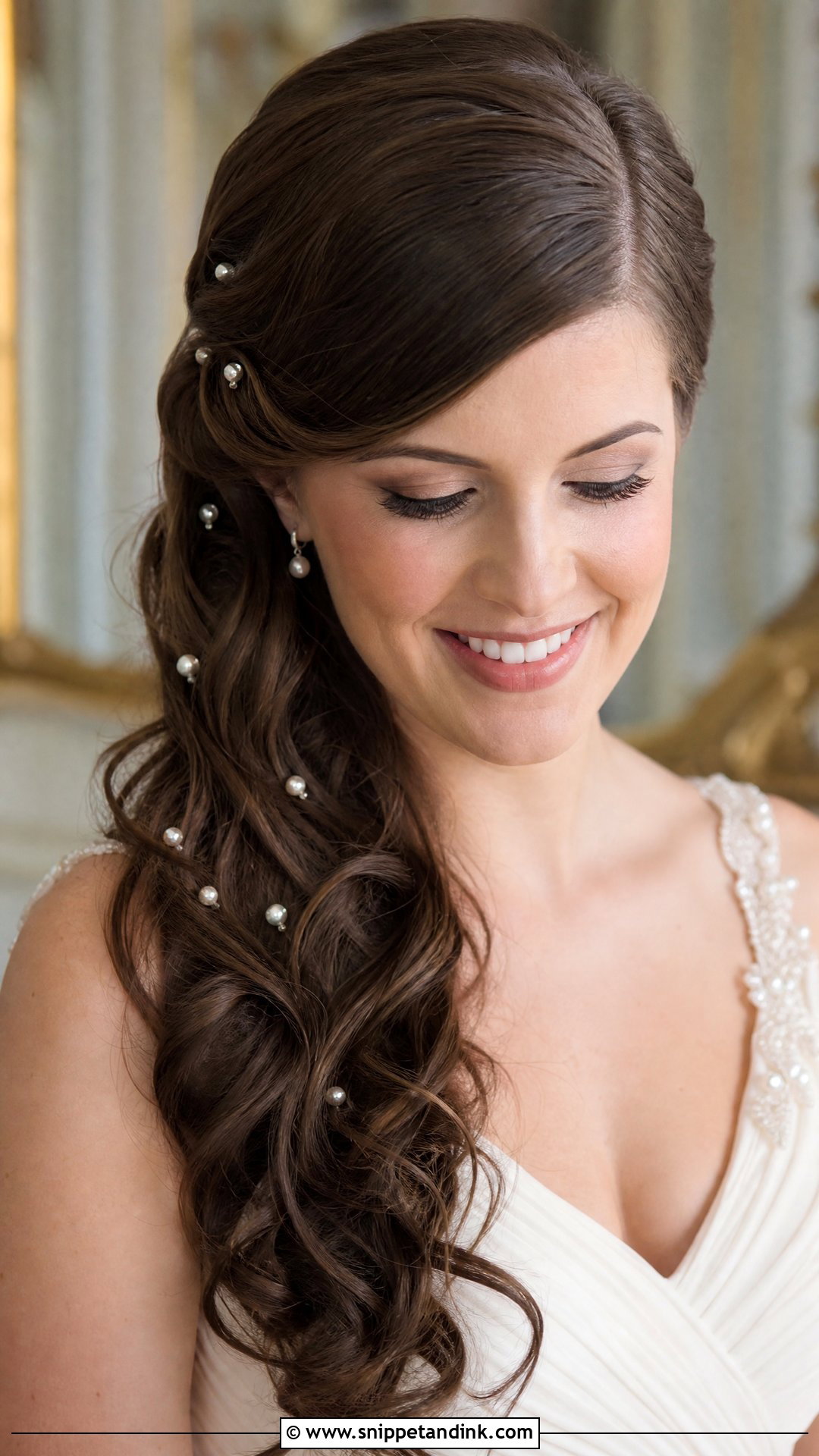 Bridal Side Swept Hair With Pearls - Snippet and Ink - 15 Bridal Hair One Side Ideas