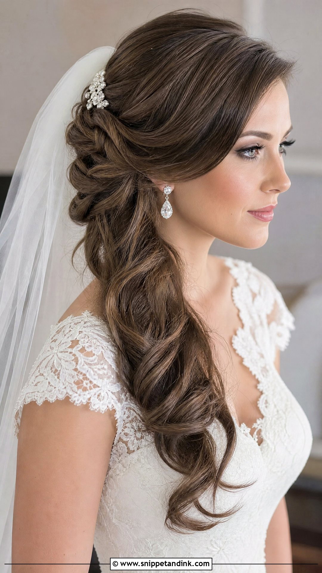 Bridal Side Swept Hair With Veil - Snippet and Ink - 15 Bridal Hair One Side Ideas