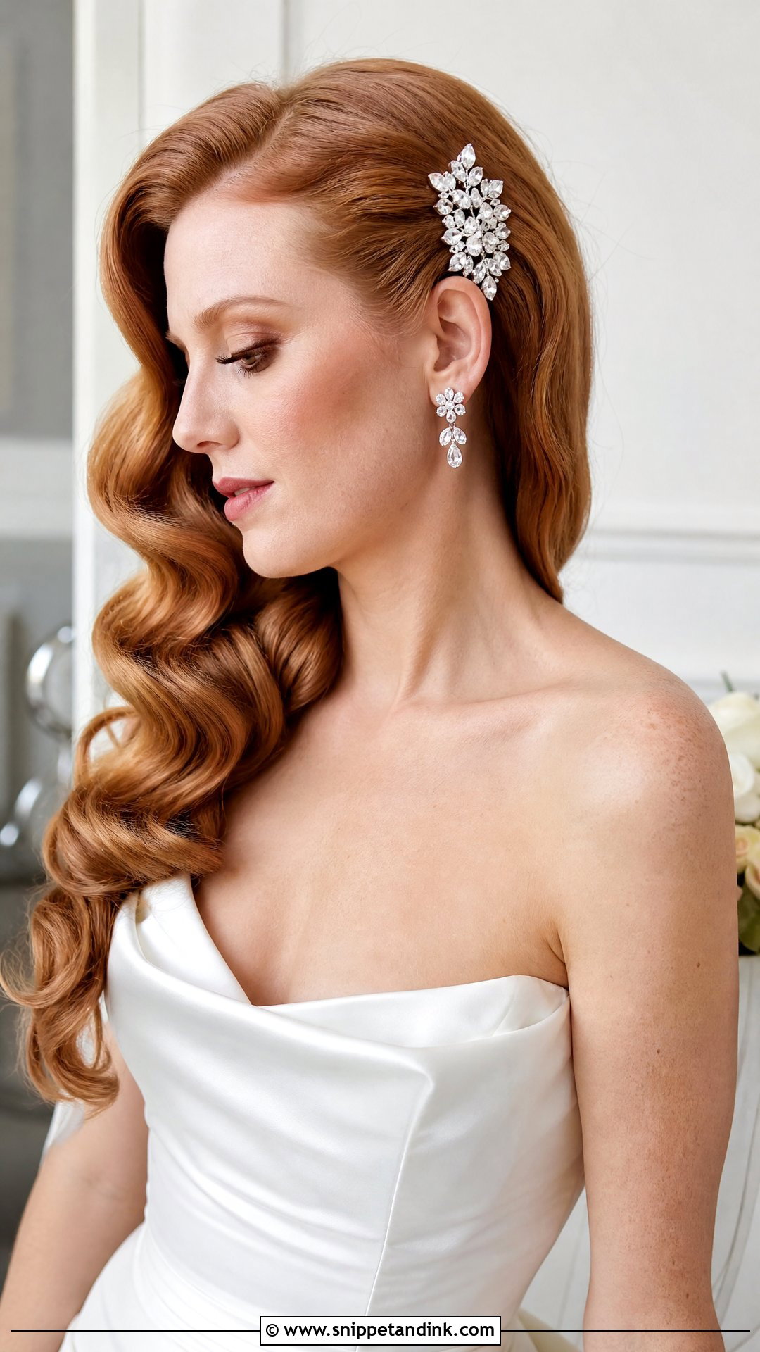 Bridal Side Swept Hollywood Waves - Snippet and Ink - 15 Bridal Hair One Side Ideas