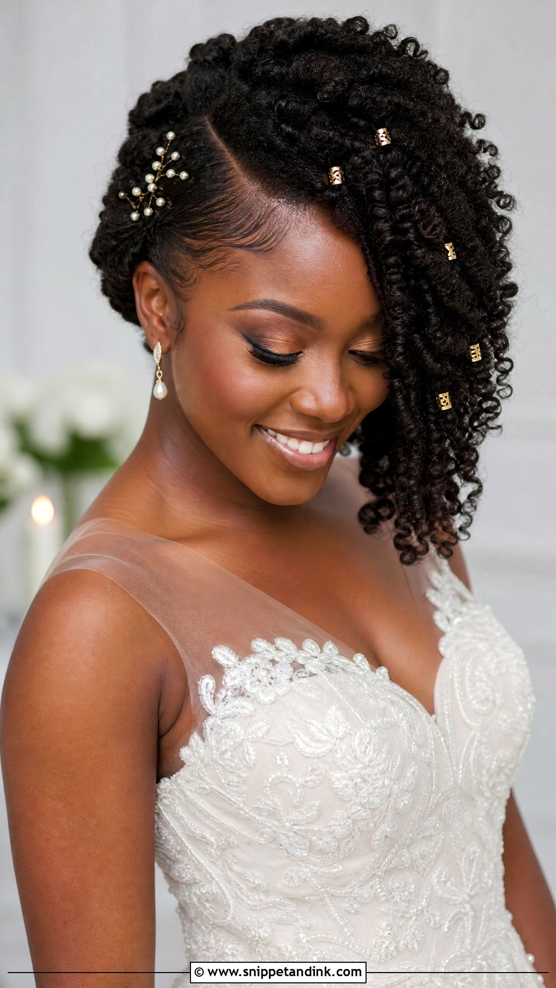 Bridal Side Swept Natural Hair - Snippet and Ink - 15 Bridal Hair One Side Ideas