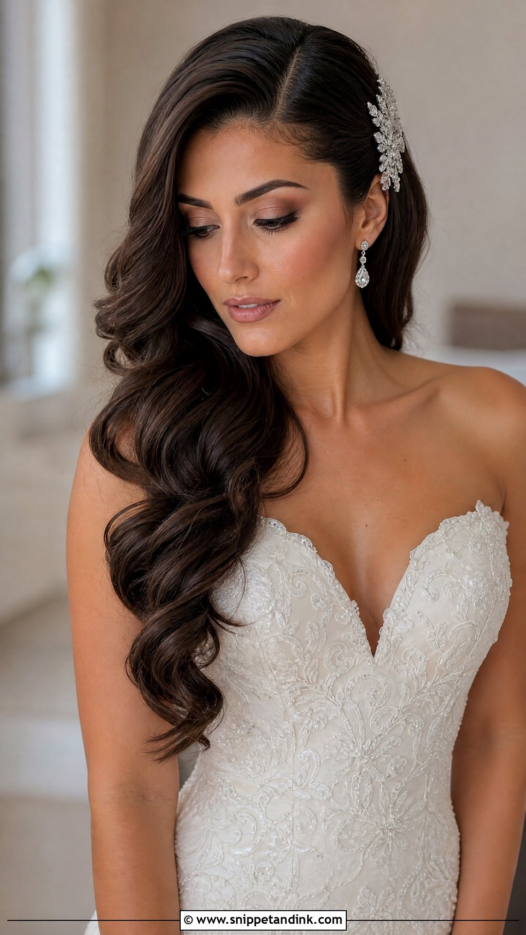 Bridal Side Swept Waves - Snippet and Ink - 15 Bridal Hairstyles for Big Foreheads