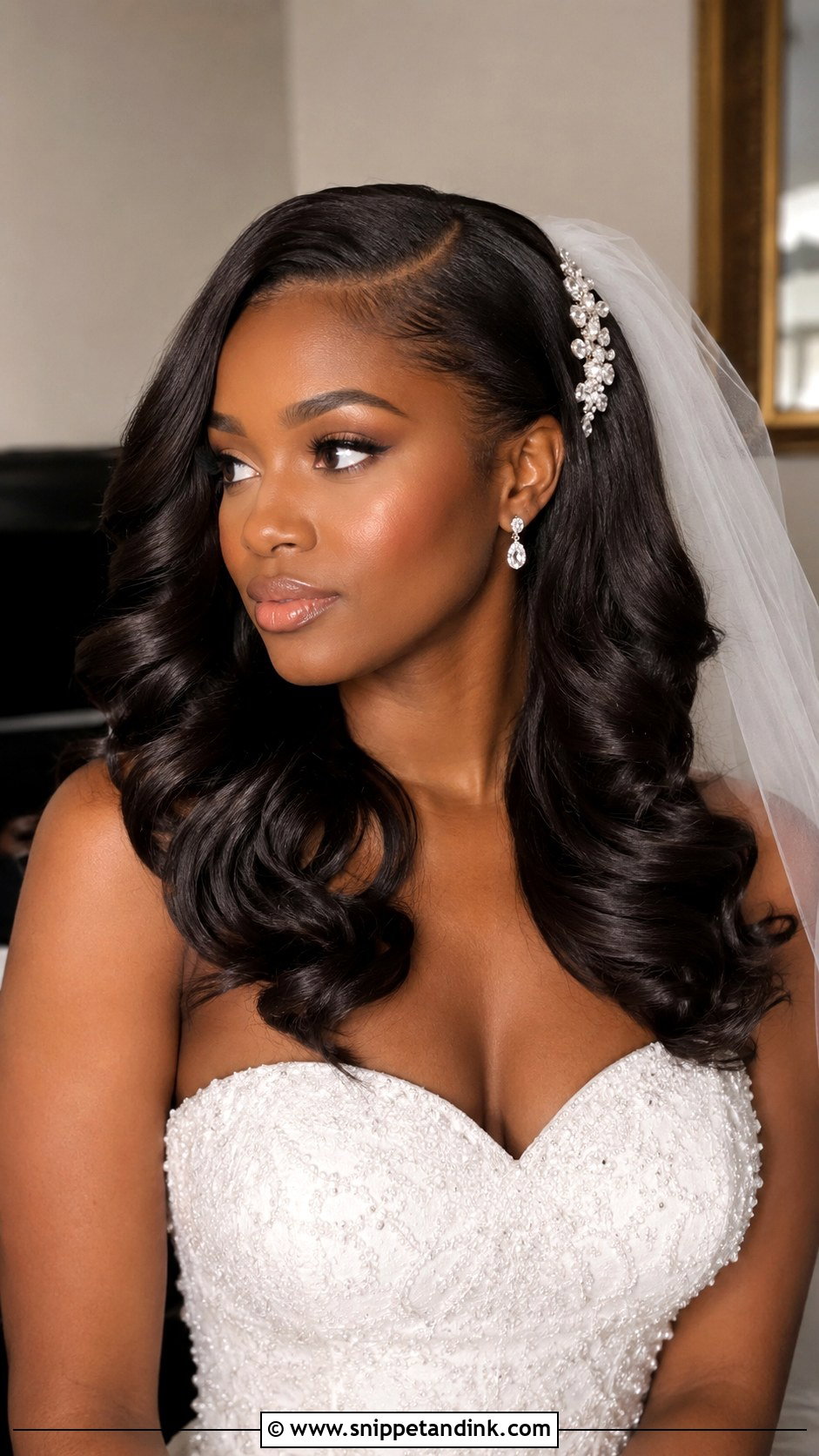 Bridal Silk Press Curls Black Hair - Snippet and Ink - 20 Bridal Hair Black Hair Ideas