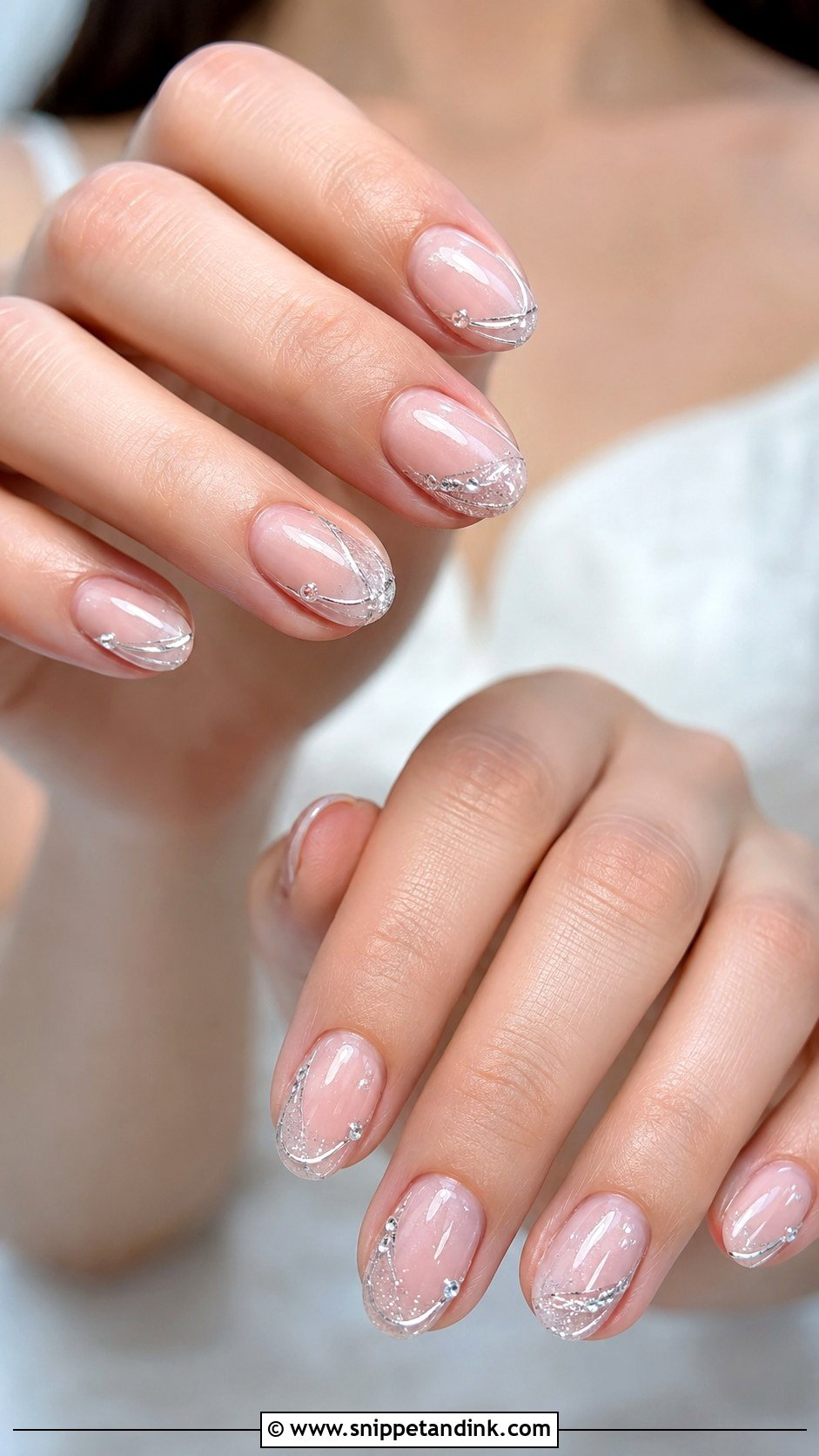 Bridal Silver Detail Nails - Snippet and Ink - 20 Bridal Nail Set Ideas