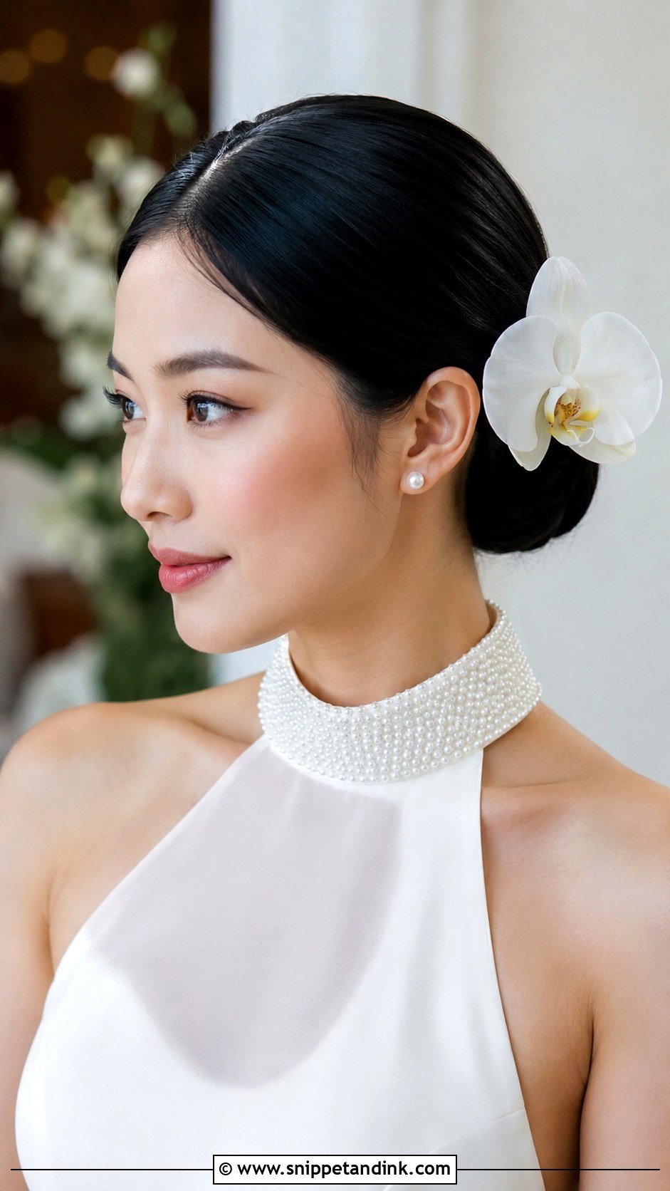 Bridal Sleek Bun With Flowers - Snippet and Ink - 20 Bridal Hairstyle with Flowers