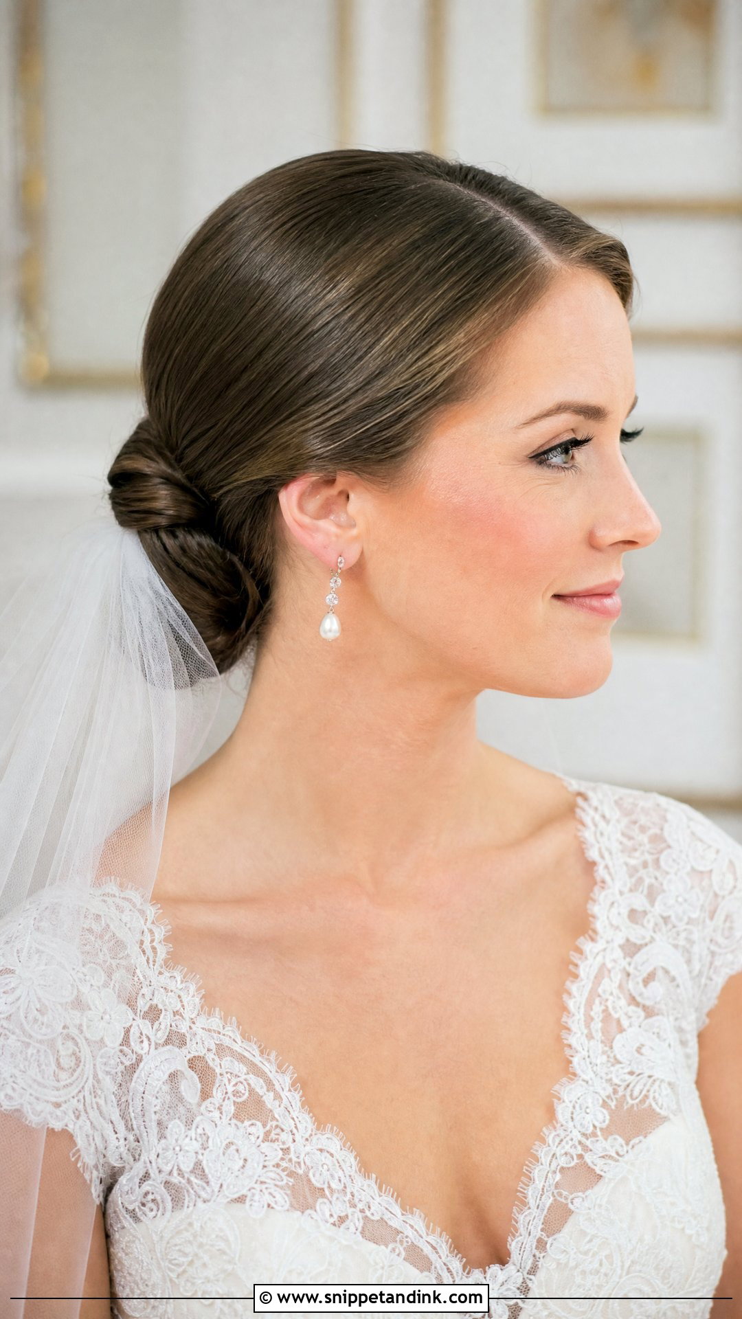 Bridal Slicked Side Bun With Veil - Snippet and Ink - 15 Bridal Hair Slicked Sides