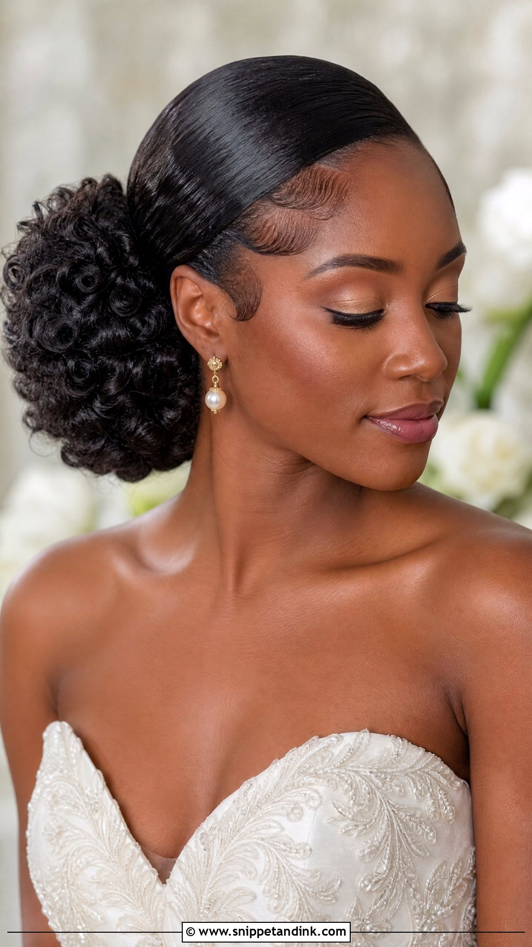 Bridal Slicked Side Curly Bun - Snippet and Ink - 15 Bridal Hair Slicked Sides