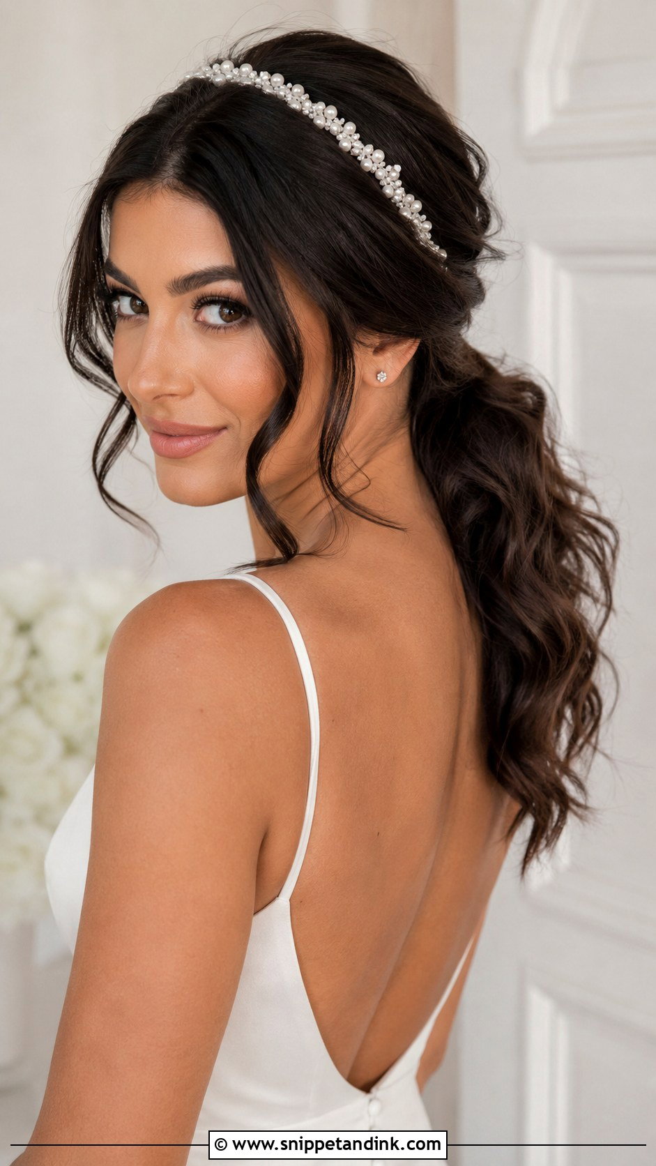 Bridal Textured Low Ponytail With Headband - Snippet and Ink - 20 Bridal Hairstyles with Headband