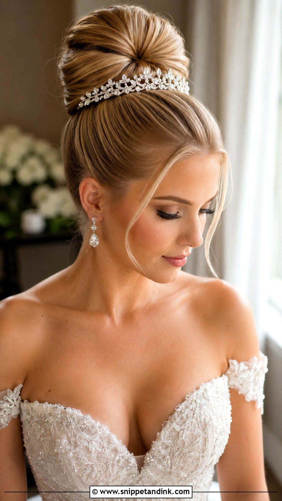 Bridal Tiara Headpiece With High Bun - Snippet and Ink - 15 Wedding Hair Clips Bridal Headpieces