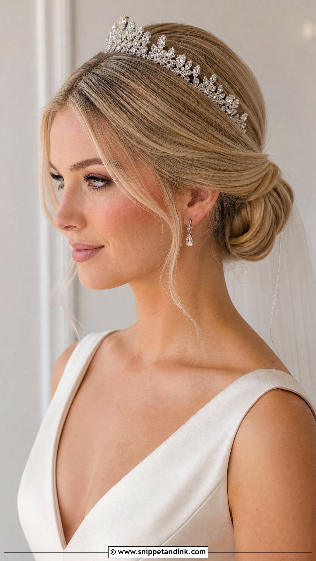 Bridal Tiara With Low Bun - Snippet and Ink - 15 Bride Hair Crown Ideas