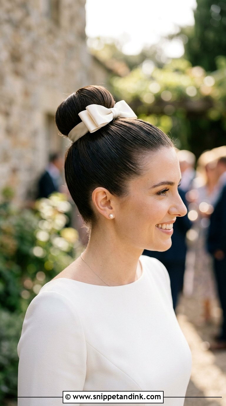 Bridal Top Knot With Bow - Snippet and Ink - 20 Bridal Hair with Bow Ideas