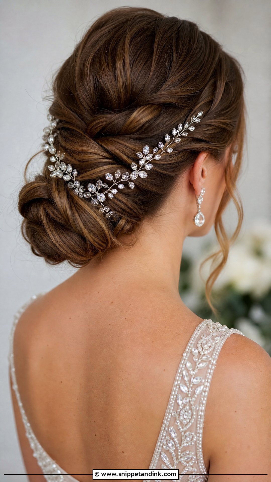 Bridal Twisted Updo With Crystal Vine - Snippet and Ink - 15 Bridal Hair with Hair Piece Ideas